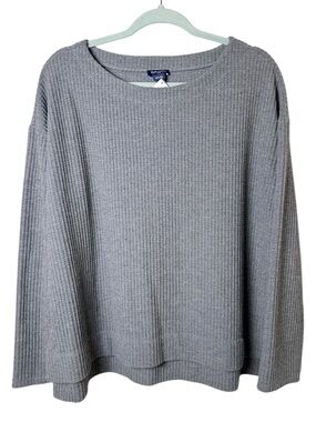 Splendid Large Heather Gray Ribbed Crewneck Sweater